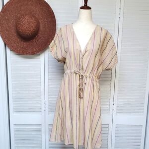 Mystree Striped Mini Dress - Cream and Pink Size L